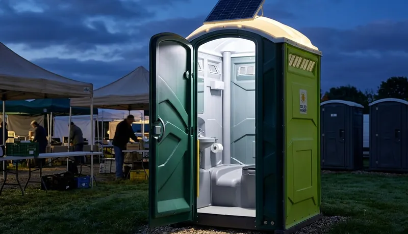 Solar-Powered Porta Potty rental unit in Houston, TX